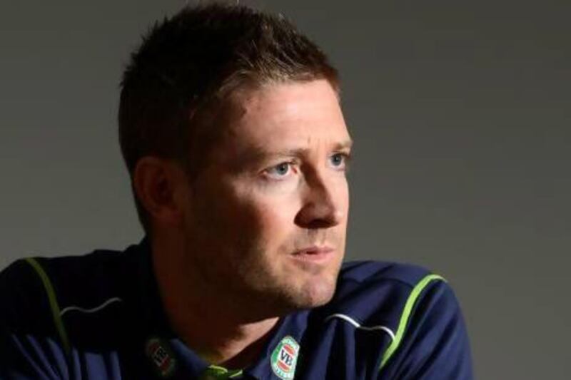 Michael Clarke looks on during a news conference. The Australia captain says he has returned to fitness in time to participate in the Ashes series.