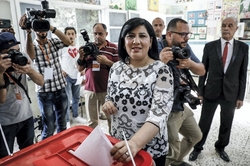 15 September 2019, Tunisia, Tunis: Tunisian lawyer and presidential candidate Abir Moussi casts her vote during the presidential elections Photo: Khaled Nasraoui/dpa (Photo by Khaled Nasraoui/picture alliance via Getty Images)
