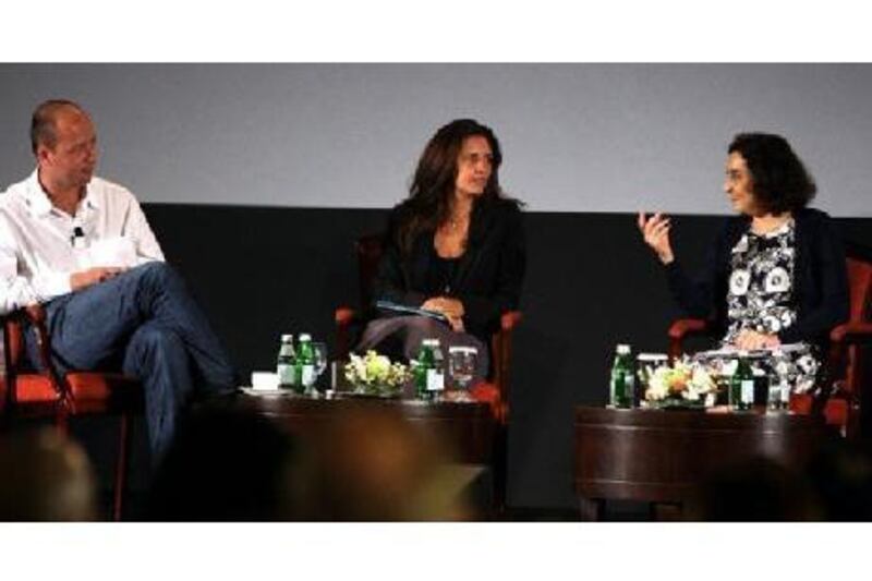 From left, Nicolas Chartier, the president of Voltage Pictures, Lara Nasri Atalla, a casting director, and Princess Rym Ali of Jordan participate in a panel discussion for the Circle Conference 2010.