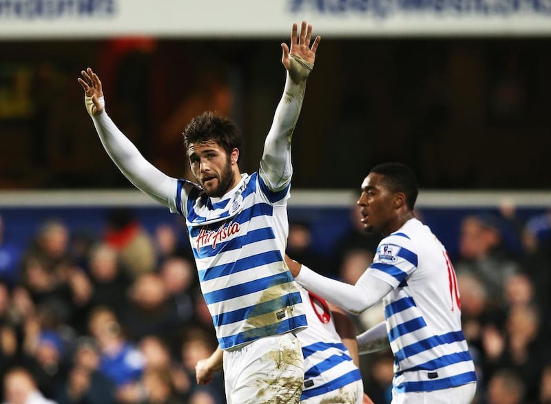 Queens Park Rangers striker Charlie Austin celebrates his third goal against West Bromwich Albion at Loftus Road on Saturday, taking his season’s total to 11. Scott Heavey / Getty Images