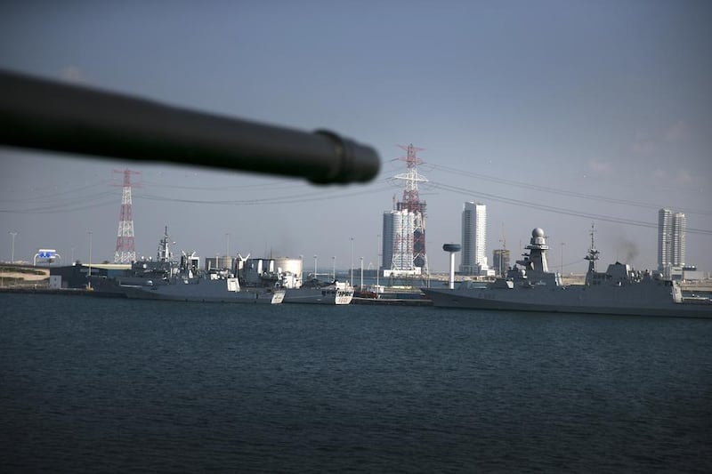 The Italian aircraft carrier Cavour, together with an entire naval team of 4 vessels, docked at Mina Zayed on Sunday. Silvia Razgova / The National