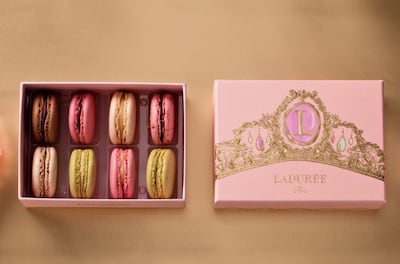Motherly love in the form of macarons, with Laduree's powder-pink box. Photo: Laduree