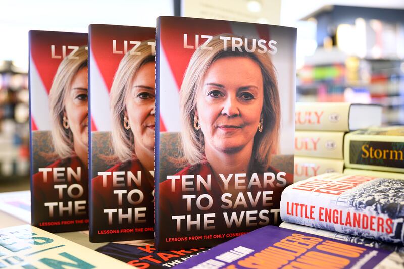 A copy of 'Ten Years To Save The West' by Liz Truss in a London bookshop. The former Conservative prime minister, who was in office a mere 49 days, has released a memoir. Getty Images