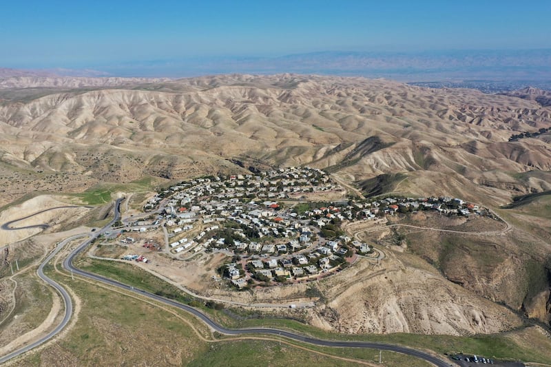 FILE - This Jan. 26, 2020 file photo shows a general view of the West Bank Jewish settlement of Maale Michmash. The European Union on Thursday, April 23, 2020 issued a warning against the incoming Israeli governmentâ€™s intention to annex parts of the occupied West Bank, saying that such a move â€œwould constitute a serious violation of international law.â€ (AP Photo/Oded Balilty, File)