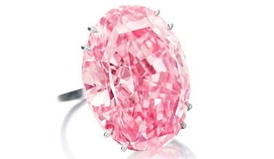 The Pink Star sold at auction in Hong Kong for $71.2 million, breaking the record for the most expensive jewel sold at auction. Photo: Sotheby's