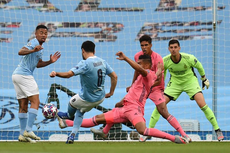 Ilkay Gundogan – 8, Canny through-ball for De Bruyne was his high point in attack, while in defence he made a goalline block to deny Modric. AFP
