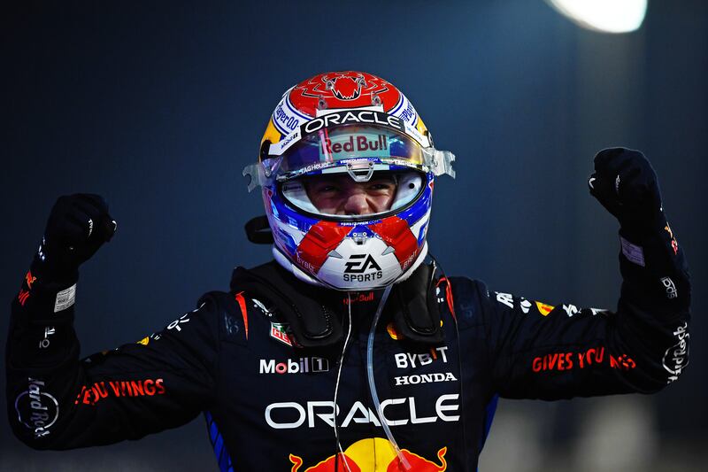 Race winner Max Verstappen of Red Bull Racing celebrates after his victory in the Bahrain Grand Prix. Getty Images