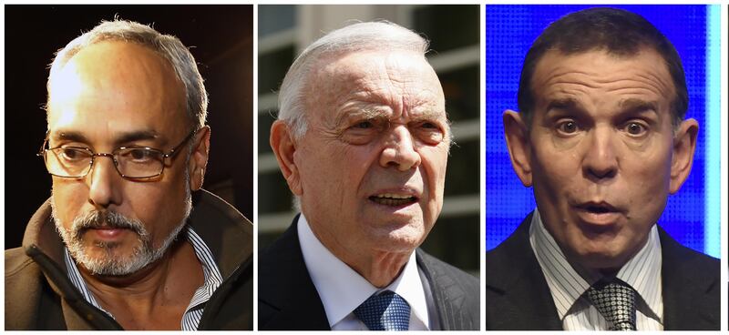 (FILES): These three file photographs from left show: Manuel Burga, Former president of the Peruvian Football Association (FPF), former Brazilian National Football federation president Jose Maria Marin, Conmebol President Juan Angel Napout of Paraguay.
The free former Football executives will appear on trial for corruption in a Federal Court in New York next November 6, 2017 in what is now widely known as the "FIFA trial".   / AFP PHOTO / -