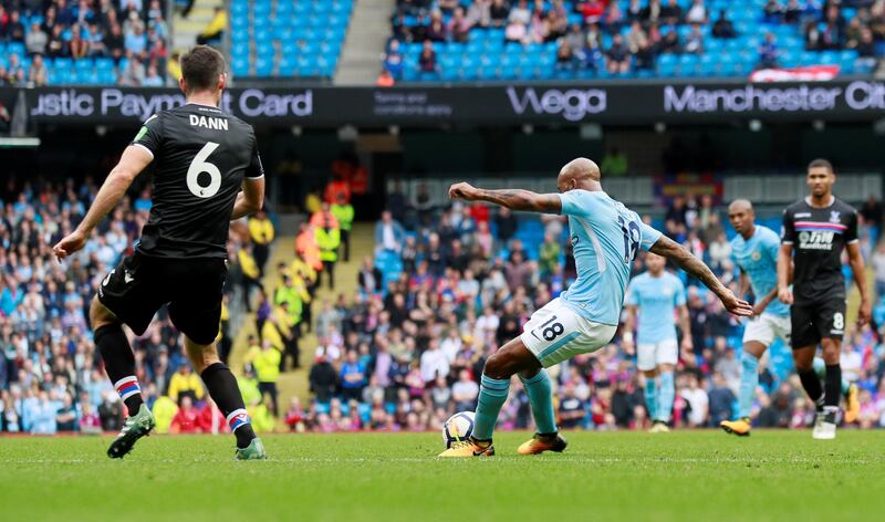 Fabian Delph scores Manchester City's fifth goal. Jason Cairnduff / Reuters