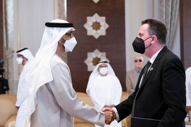 Sean Murphy, Chargé d’Affaires ad interim at the US embassy in Abu Dhabi, offers condolences to the President, Sheikh Mohamed.
