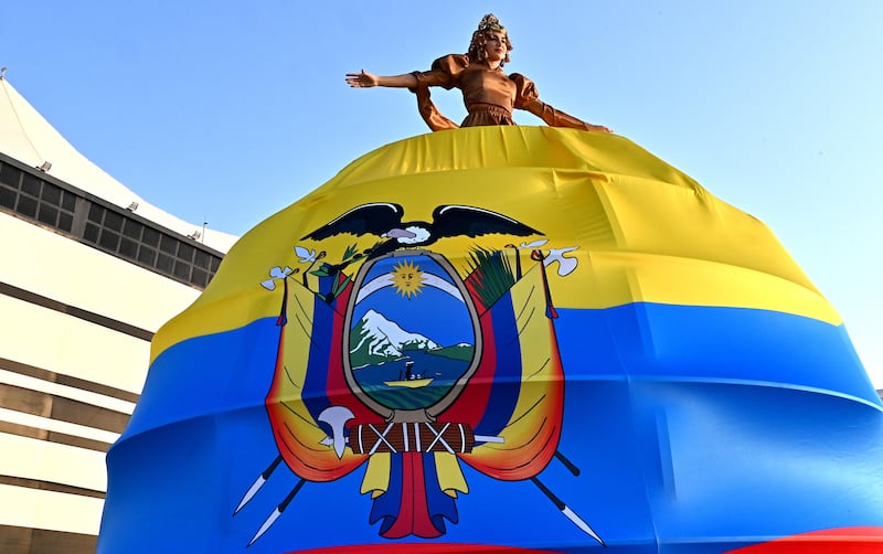 Performers outside the Al Bayt Stadium entertain the crowds before the Fifa World Cup 2022 Group A opening match between Qatar and Ecuador kicks off. EPA