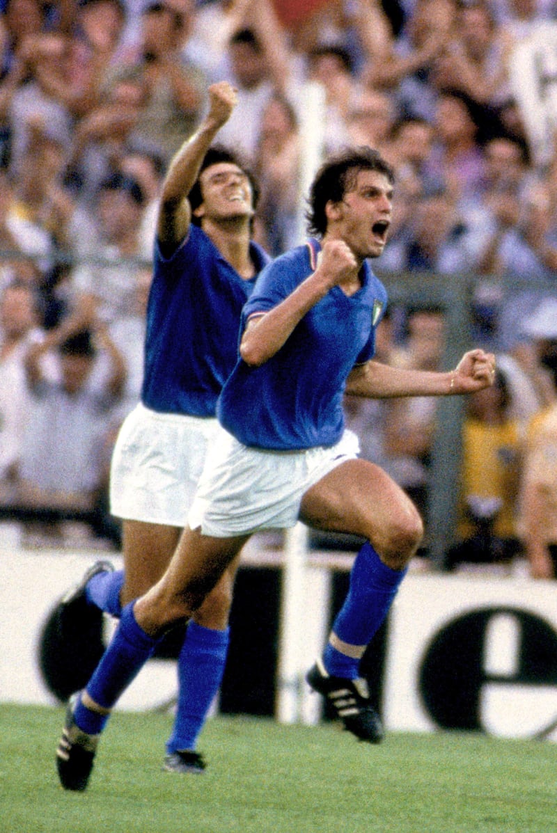 Italy's Marco Tardelli celebrates scoring against West Germany in the 1982 World Cup final in Spain.