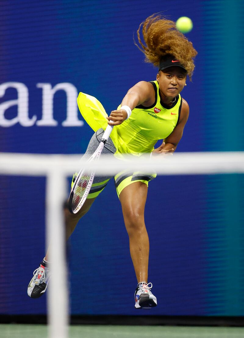 Japan's Naomi Osaka serves during her first-round win against Marie Bouzkova of the Czech Republic at Flushing Meadows in New York on Monday, August 30. USA TODAY Sports