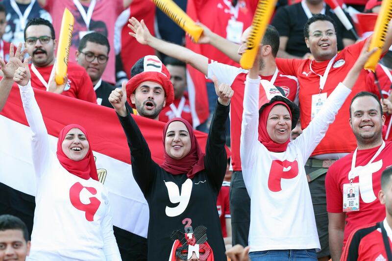 Supporters of Egypt cheer before  the opening match of the 2019 Africa Cup of Nations between Egypt and Zimbabwe at Cairo International Stadium in Cairo. EPA