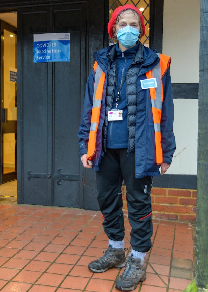 Volunteer marshall Marion Blair outside the village hall. Martin Bamford for The National