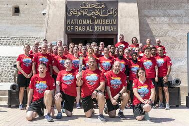 The Flame of Hope torch tour stopped off in Ras Al Khaimah on Tuesday, visiting landmarks such as Jebel Jais and the Ras Al Khaimah Museum. Antonie Robertson / The National