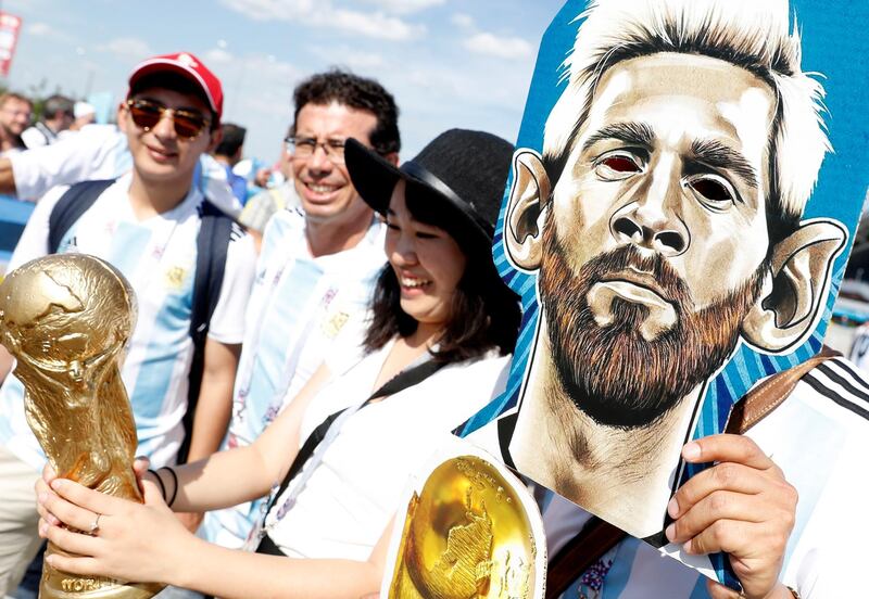 Supporters of Argentina arrive for the FIFA World Cup 2018 round of 16 soccer match between France and Argentina in Kazan, Russia, on June 30, 2018. Felipe Trueba / EPA