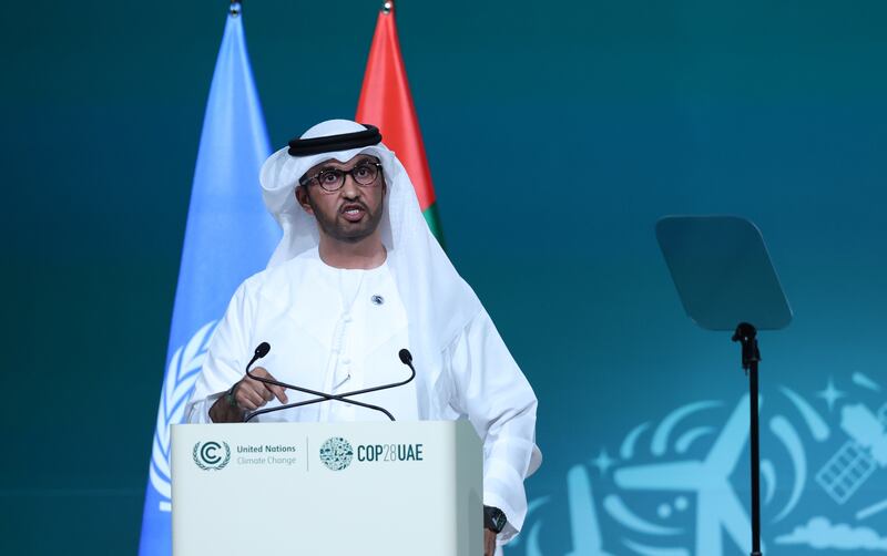 Dr Sultan Jaber, Cop28 President, during the opening ceremony of the UN climate conference in Dubai. EPA