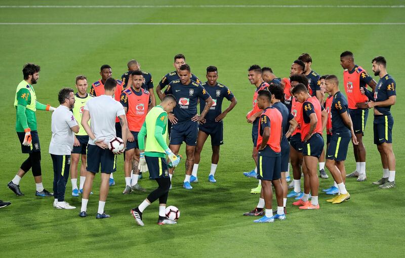 ABU DHABI, UNITED ARAB EMIRATES , Nov 12  – 2019 :- Players of Brazil football team during the training session at the Al Nahyan stadium in Abu Dhabi. ( Pawan Singh / The National )  For Sports. Story by Amith