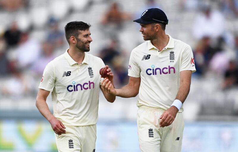 Mark Wood of England shares a joke with James Anderson at Lord's. Getty