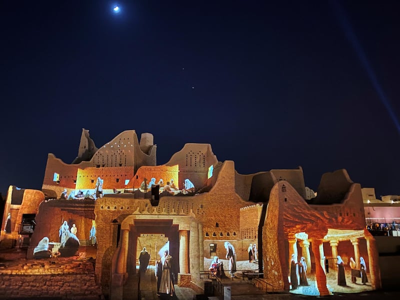 Display of digital historic show is projected during the welcome ceremony for the annual G20 Summit World Leaders onto Salwa Palace in At-Turaif, one of Saudi Arabia?s UNESCO World Heritage sites, in Diriyah, Saudi Arabia. REUTERS