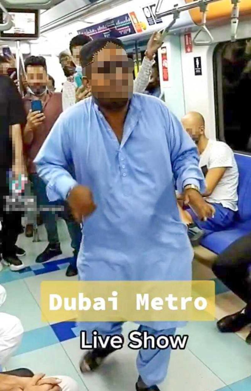 An image of the maskless man filmed dancing on the Dubai Metro released by Dubai Police. Courtesy: Dubai Police