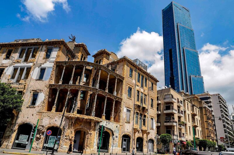 One of Beirut's iconic landmarks Sama Beirut (Beirut Sky) stands tall behind Beit Beirut (House of Beirut), a snipers' nest during the civil war,  which has been preserved and used as a museum and an urban cultural centre in the Lebanese capital. AFP