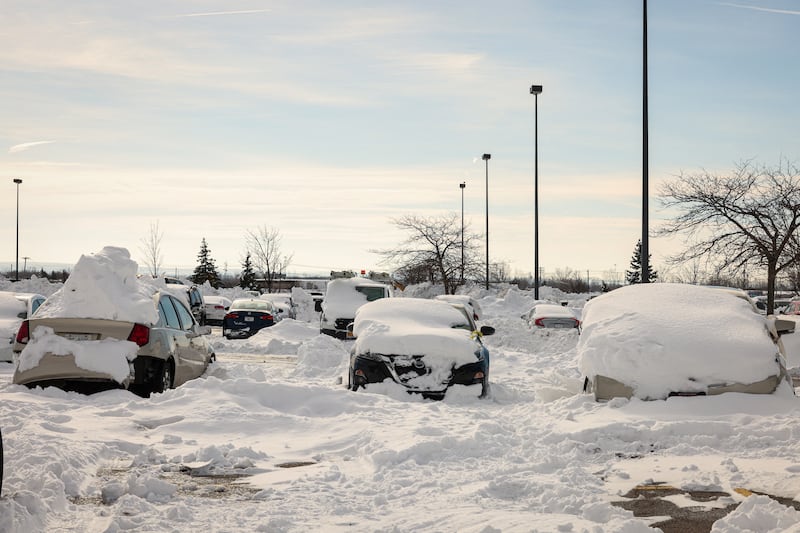 Abandoned cars after being towed to a parking lot following a storm in Buffalo. Reuters