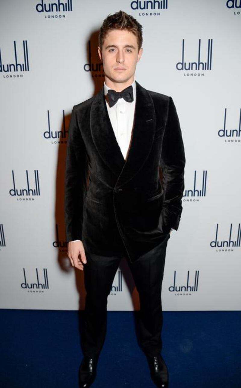 Max Irons wore a black double-breasted velvet dinner jacket, black formal trousers, white evening shirt. Courtesy dunhill
