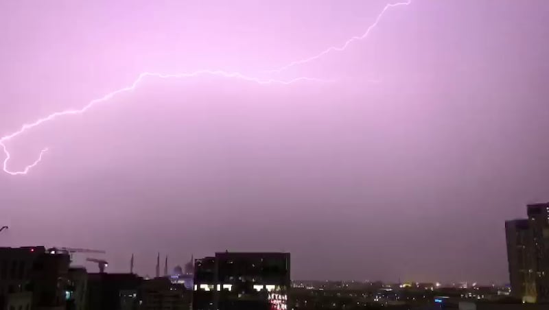 Lightning strikes in Abu Dhabi on Monday. Roy Cooper/ The National