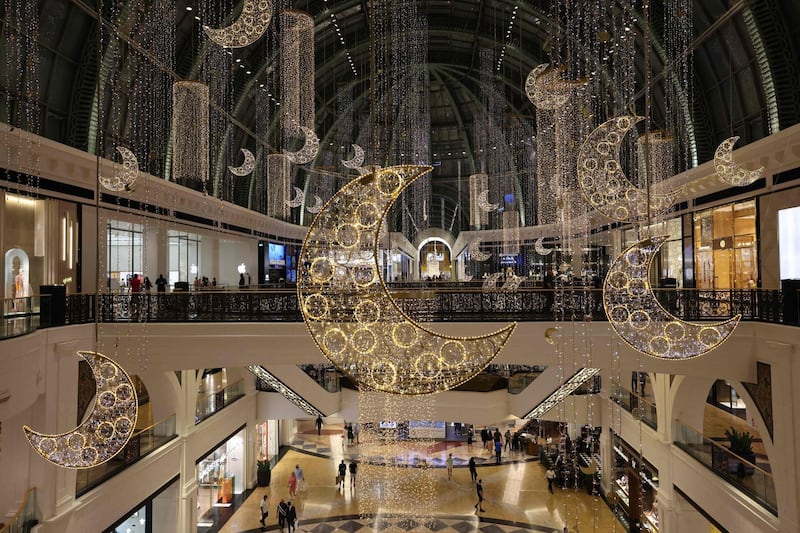 A view of a traditional crescent moon decoration at Mall of the Emirates in Dubai. AFP