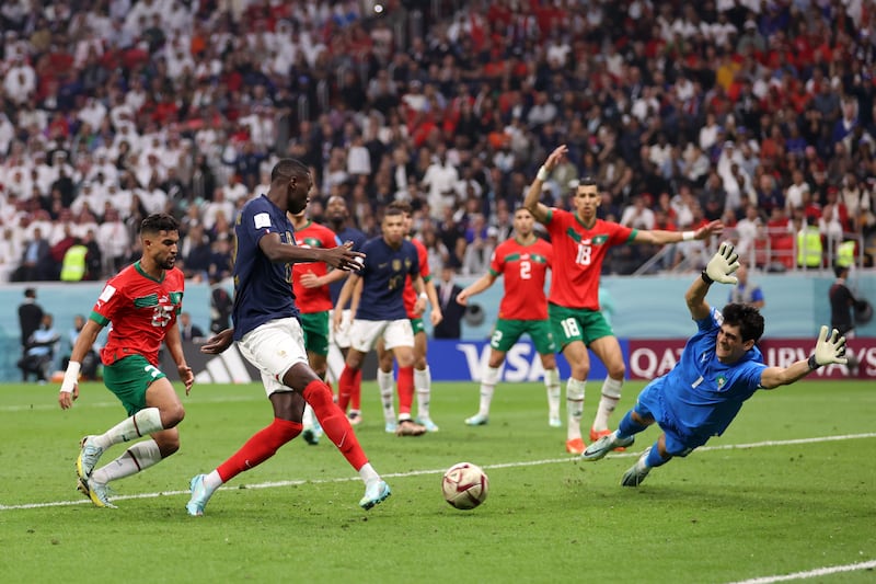 Randal Kolo Muani scores the second goal for France. Getty