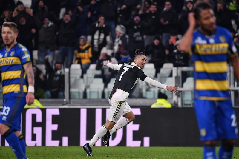 Ronaldo celebrates after opening the scoring at the Juventus Stadium in Turin. AFP