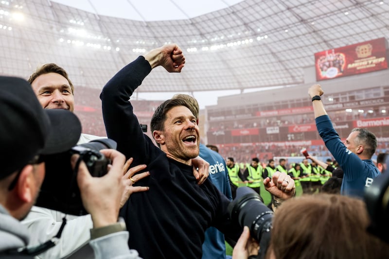 Leverkusen's head coach Xabi Alonso after their vital win. EPA