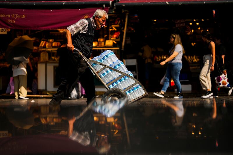 Bottles of water being delivered on a hot summer day in Istanbul. AP