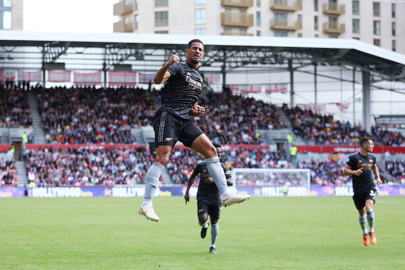 William Saliba of Arsenal celebrates after scoring their first goal. Getty 