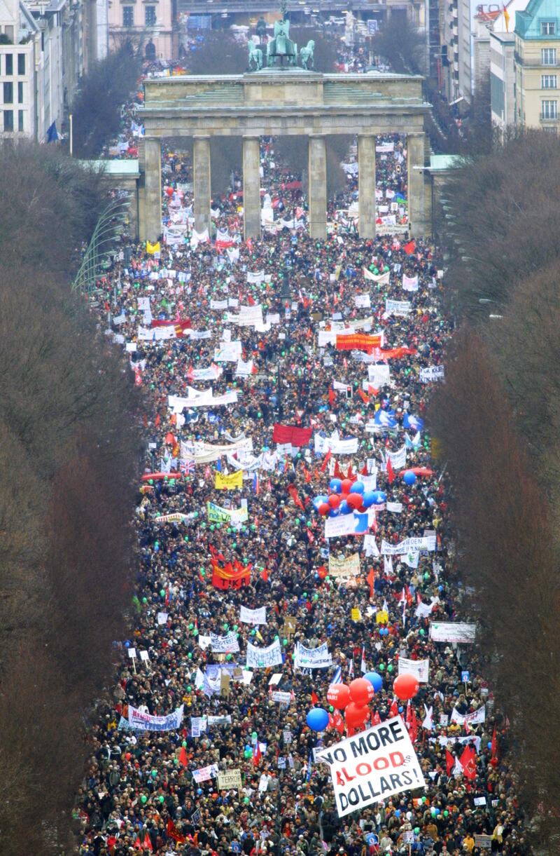 An estimated 500,000 protesters gathered in Berlin. 