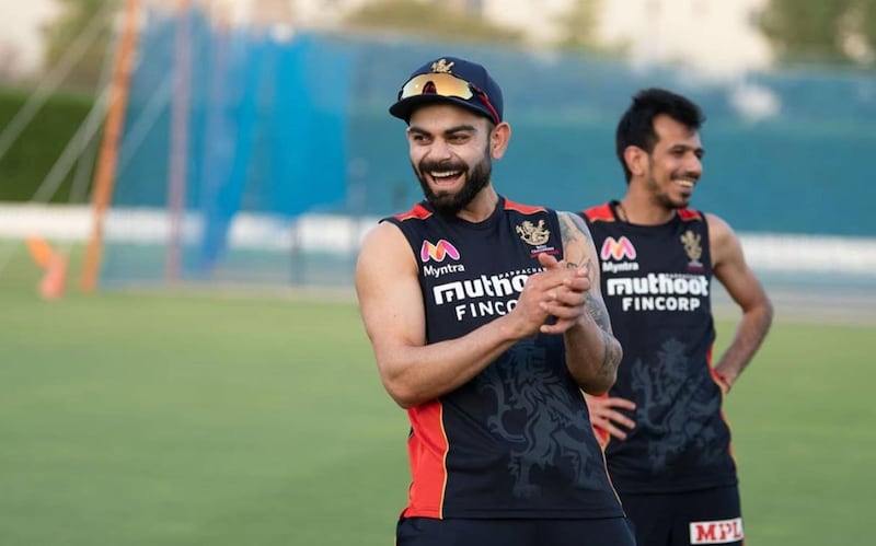 Kohli laughs during training on September 1. Courtesy imVkohli / Twitter