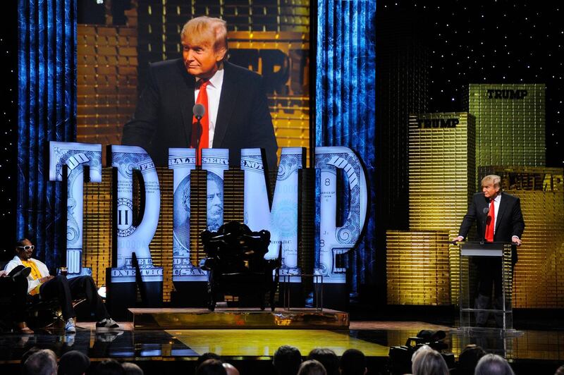 NEW YORK, NY - MARCH 09: Donald Trump performs onstage at the Comedy Central Roast Of Donald Trump at the Hammerstein Ballroom on March 9, 2011 in New York City.   Andrew H. Walker/Getty Images/AFP