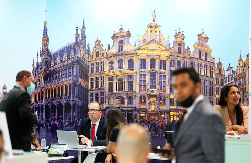 Visitors at the Brussels stand. 