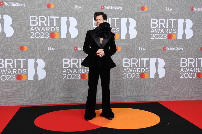 Harry Styles arrives for the 2023 Brit Awards ceremony at The O2 Arena in London, on February 11, 2023. EPA