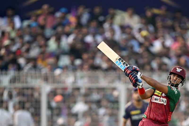 Lucknow Super Giants' Nicholas Pooran on his way to a total of 45 off 32 balls. AFP