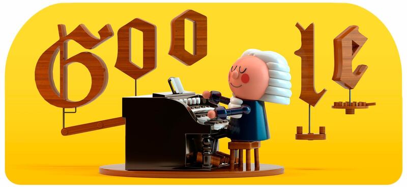 This image provided by Google shows the animated Google Doodle on Thursday, March 21, 2019. Google is celebrating composer Johann Sebastian Bach with its first artificial intelligence-powered Doodle. Google says the Doodle uses machine learning to "harmonize the custom melody into Bach's signature music style."   (Google via AP)