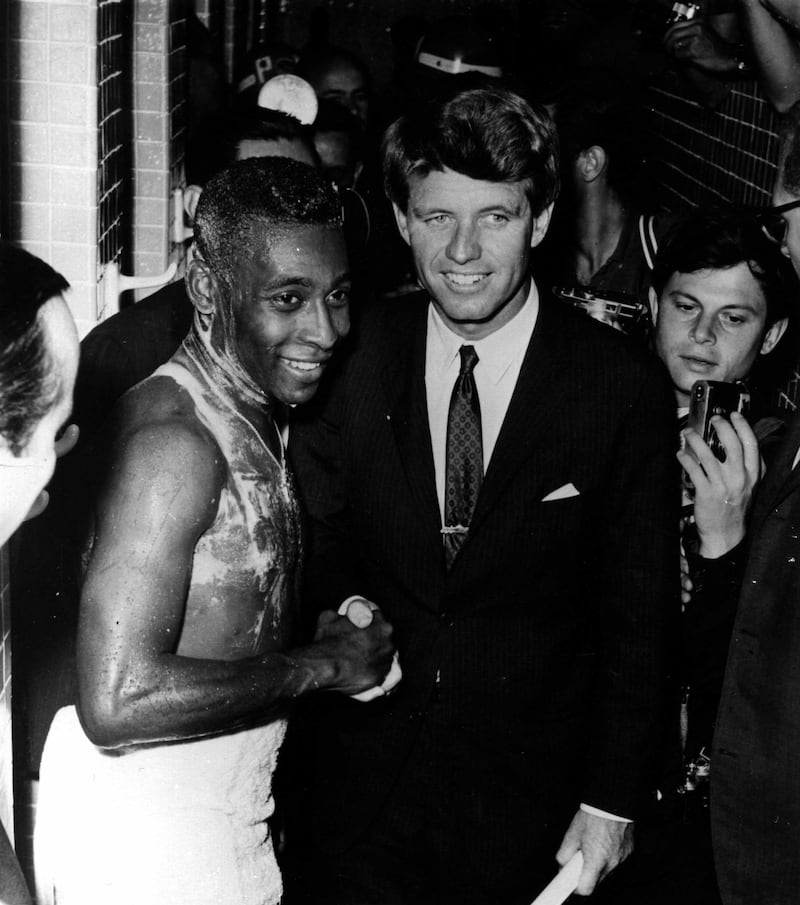 With US politician Robert Kennedy at the Maracana, after Brazil played the Soviet Union, on November 21, 1965. Getty Images