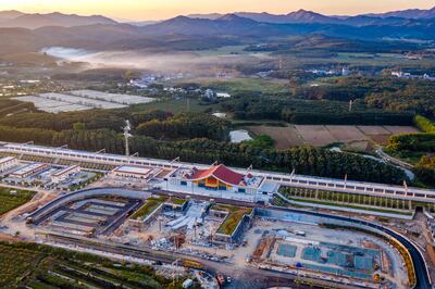 Ganlanba railway station, one of the stations along the China-Laos railway is under construction in southwestern China's Yunnan Province. China is launching a new passenger express train to neighbouring Laos as part of its regional Belt and Road Initiative. Xinhua via AP