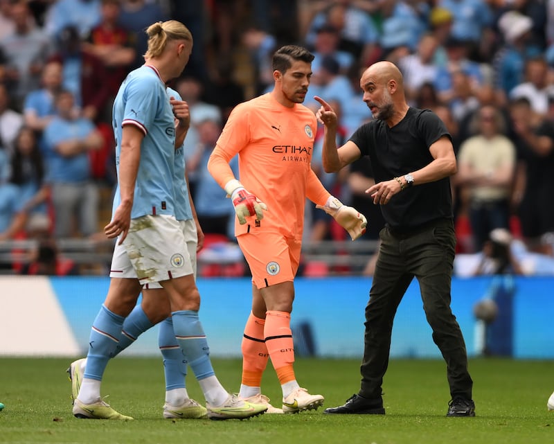 MANCHESTER CITY RATINGS: Stefan Ortega – 7: Little chance with Fernandes’s penalty. Unflustered throughout and distributed the ball well. EPA