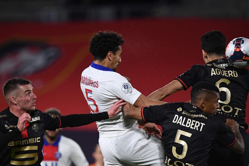 PSG defender Marquinhos wins a header. AFP