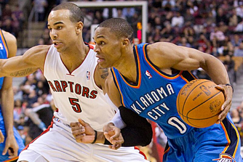 Russell Westbrook, right, has stepped up his game since playing in Turkey.