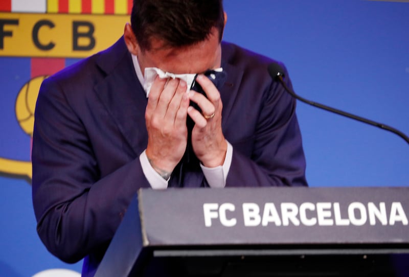 Lionel Messi faces the media at Nou Camp as he prepares to leave Barcelona.