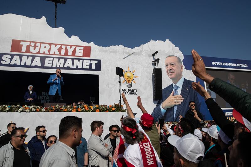 President Recep Tayyip Erdogan speaking at a rally. Trouble flared in Amsterdam on Sunday, where Turkish-Dutch voters were casting their ballot for the general election in Turkey. Getty